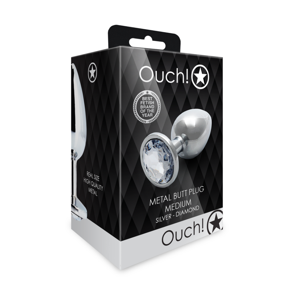 Ronde Gem Butt Plug - Medium - Zilver/Diamant - Afbeelding 2