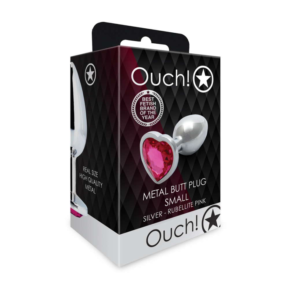 Hartje Gem Buttplug - Klein - Zilver/Rubelliet Roze - Afbeelding 2