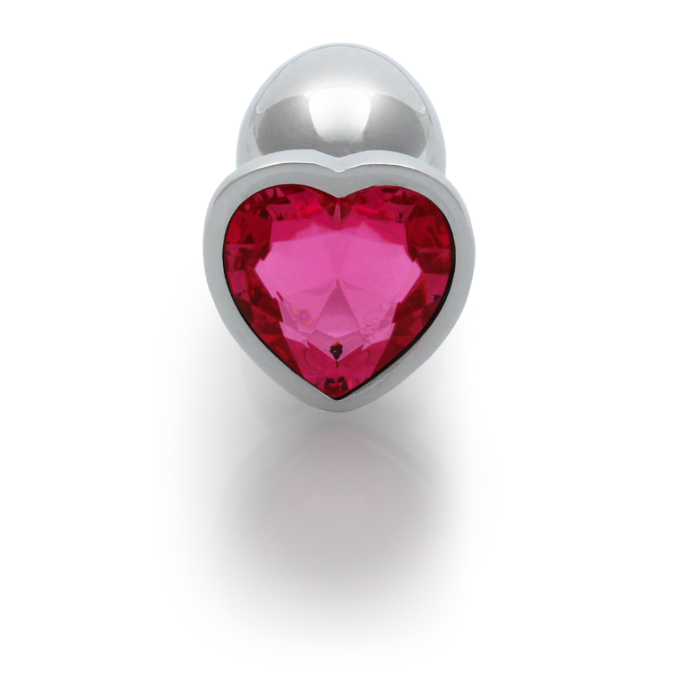 Hartje Gem Buttplug - Klein - Zilver/Rubelliet Roze - Afbeelding 5