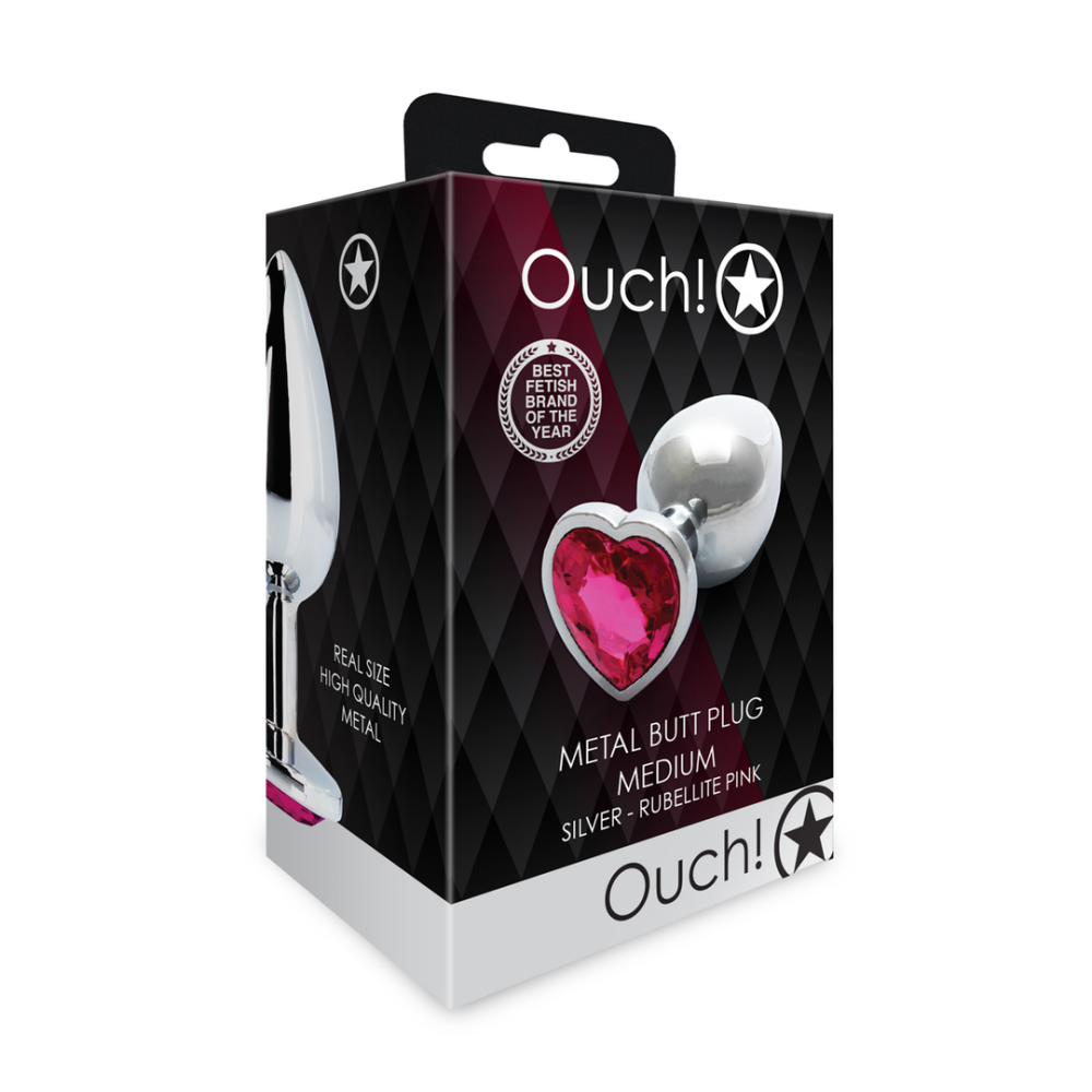 Heart Gem Butt Plug - Medium - Zilver/Rubellite Roze - Afbeelding 2