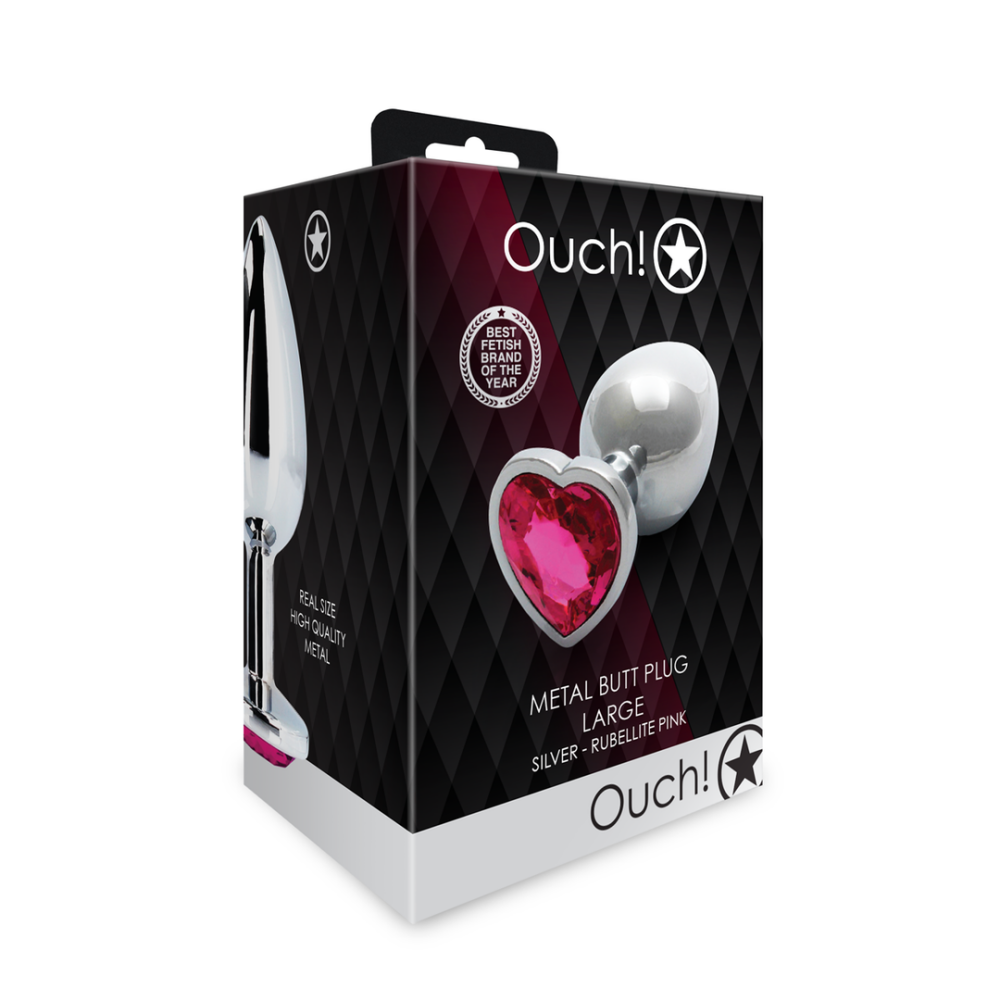 Hartje Gem Buttplug - Groot - Zilver/Rubellite Roze - Afbeelding 2