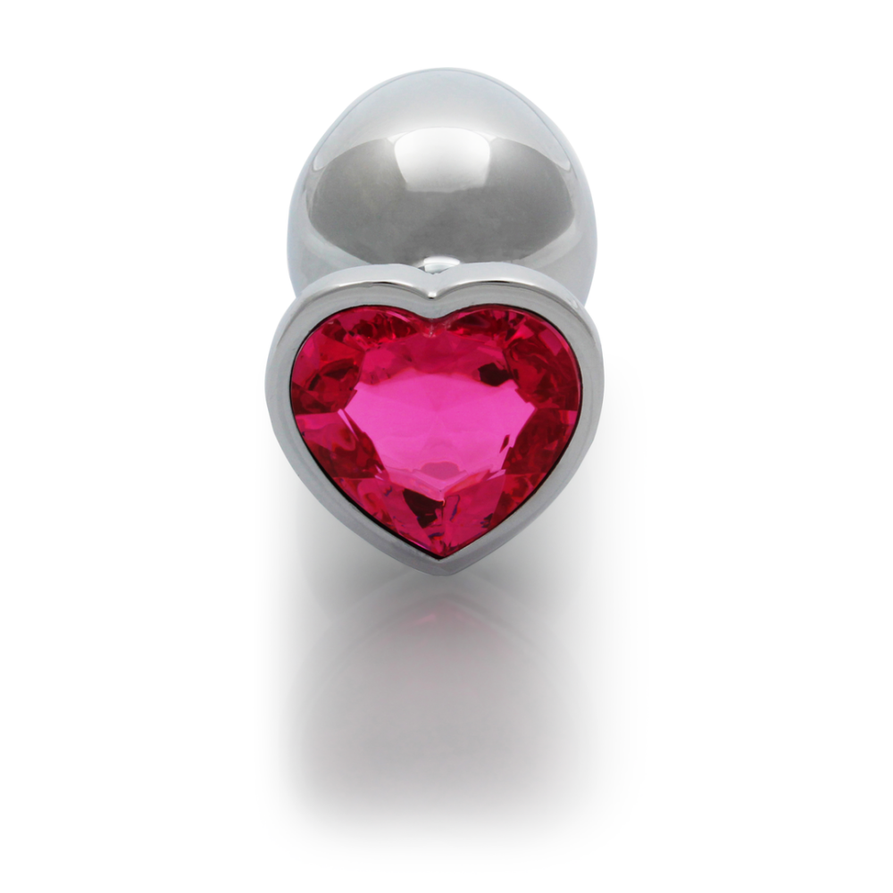 Hartje Gem Buttplug - Groot - Zilver/Rubellite Roze - Afbeelding 5
