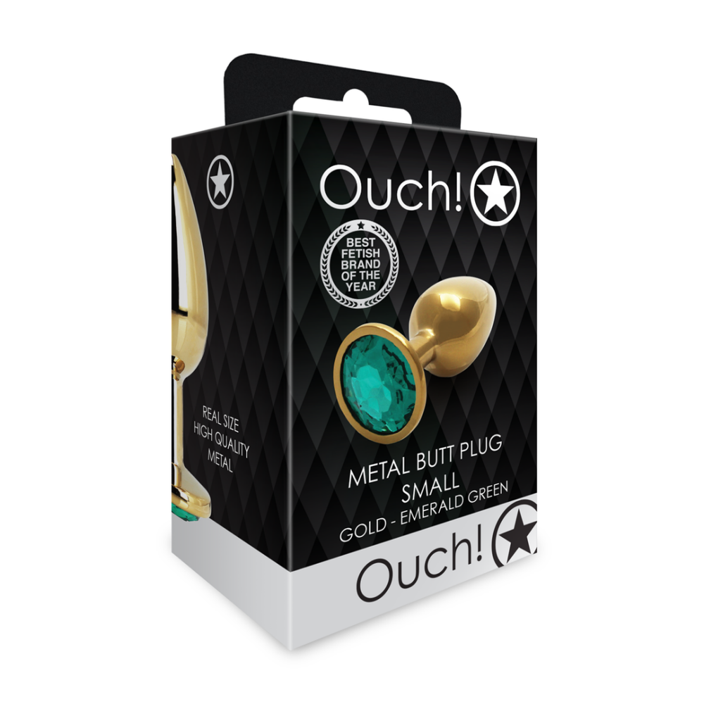 Ronde Edelsteen Butt Plug - Klein - Goud/Emerald Groen - Afbeelding 2