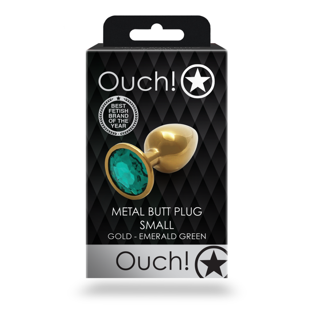 Ronde Edelsteen Butt Plug - Klein - Goud/Emerald Groen - Afbeelding 3