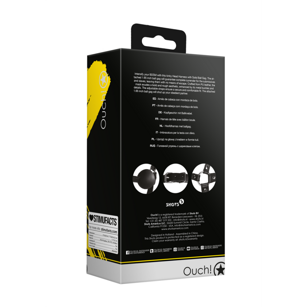 Hoofdharnas met Solid Ball Gag - Zwart - Afbeelding 3