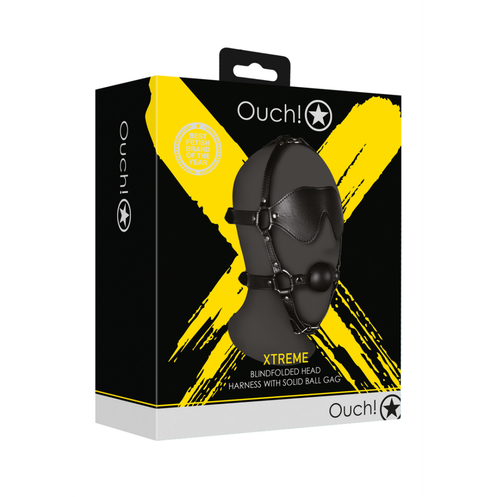 Blindfolded Head Harness met Solid Ball Gag - Zwart - Afbeelding 2