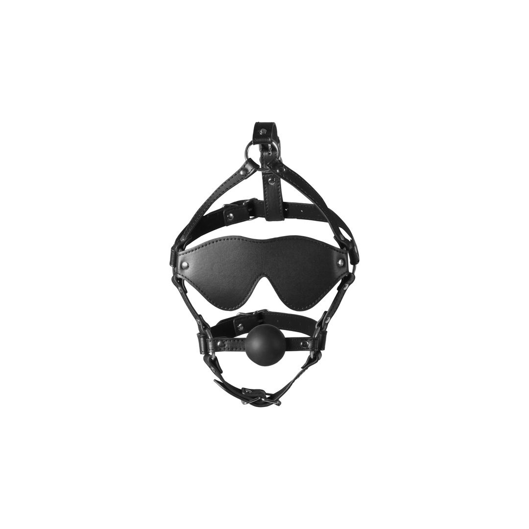 Blindfolded Head Harness met Solid Ball Gag - Zwart - Afbeelding 5