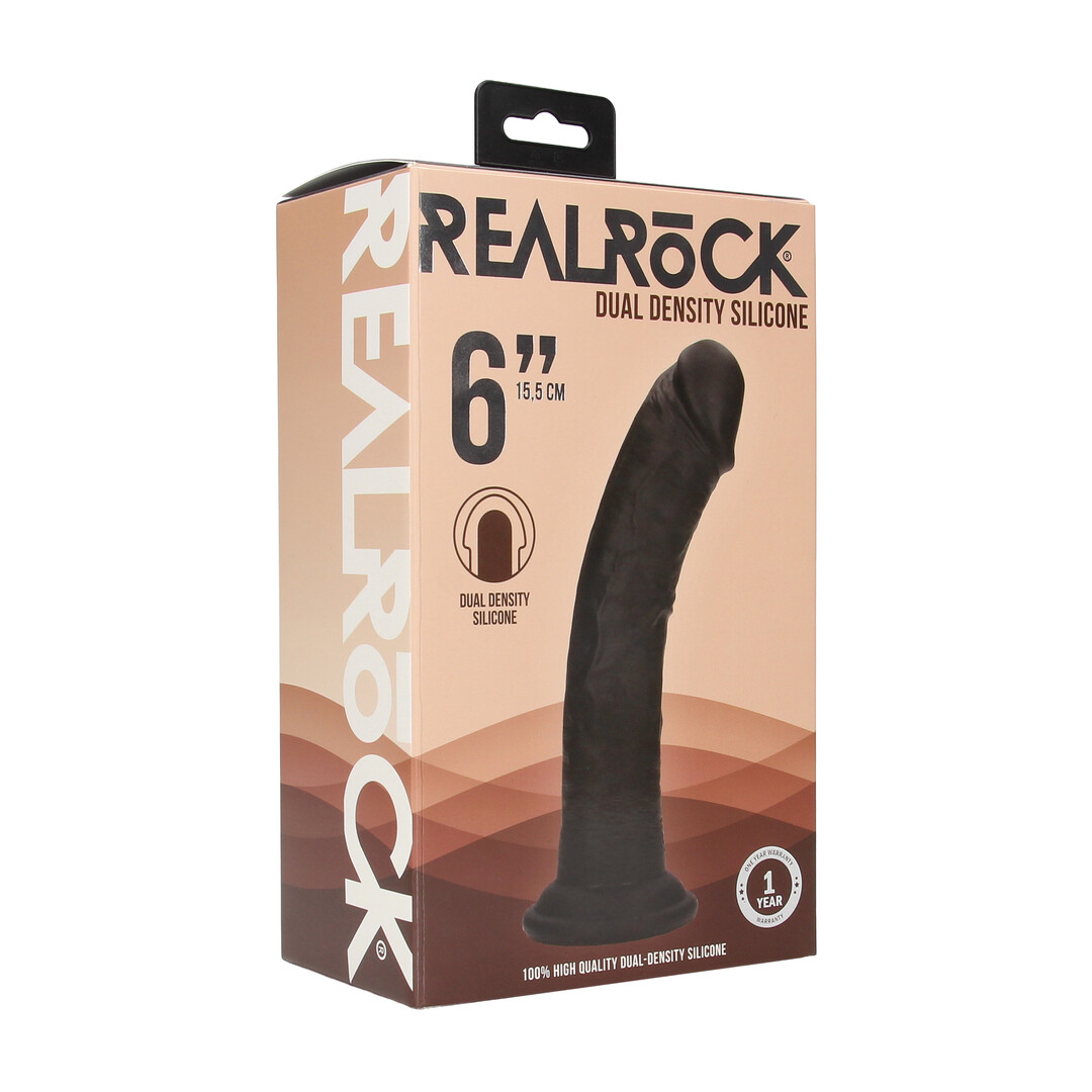 Dual Density Silicone Gebogen Realistische Dildo met Zuignap - 6 / 15,5 cm - Zwart - Afbeelding 2