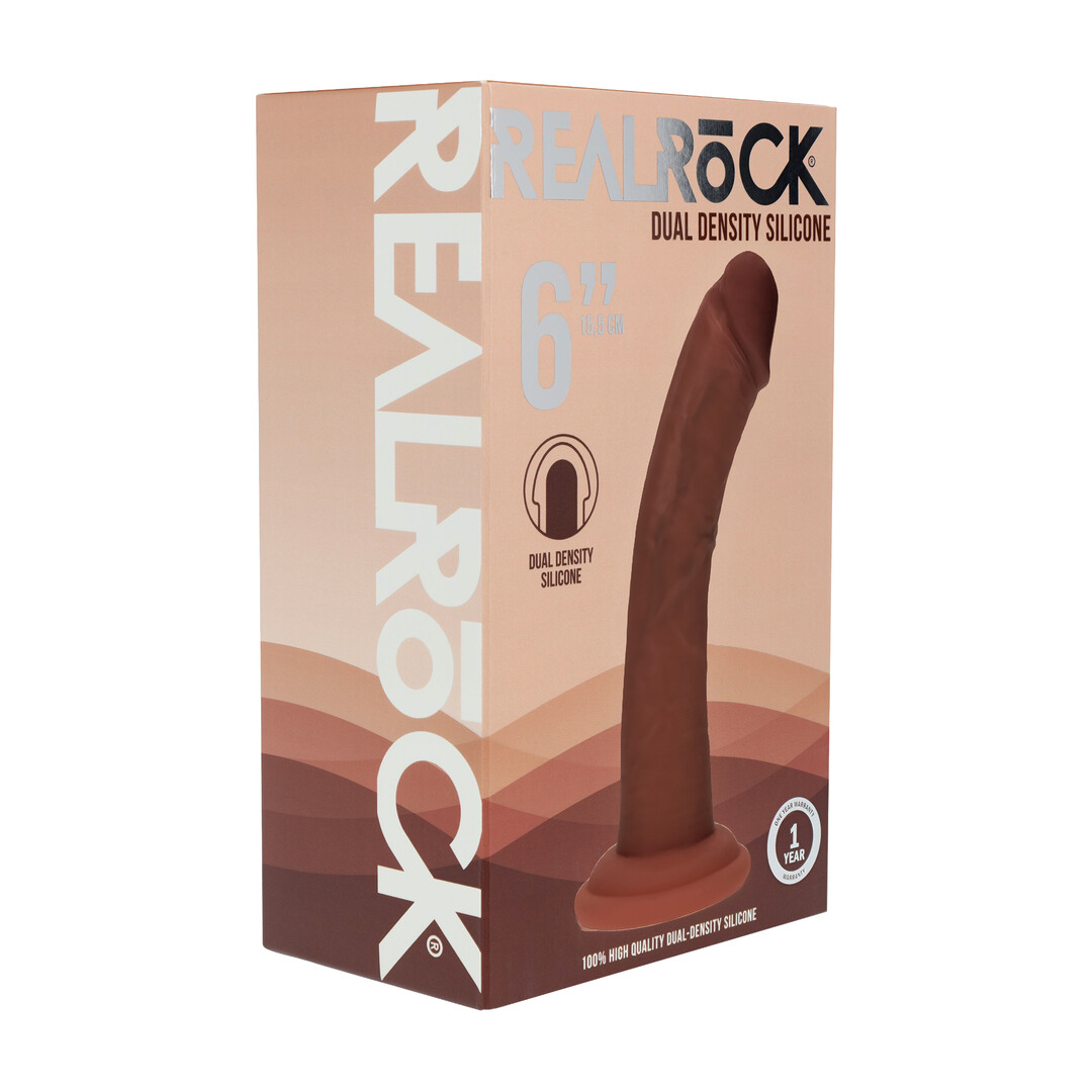 Dual Density Siliconen Gebogen Realistische Dildo met Zuignap - 6 / 15,5 cm - Bruin - Afbeelding 2