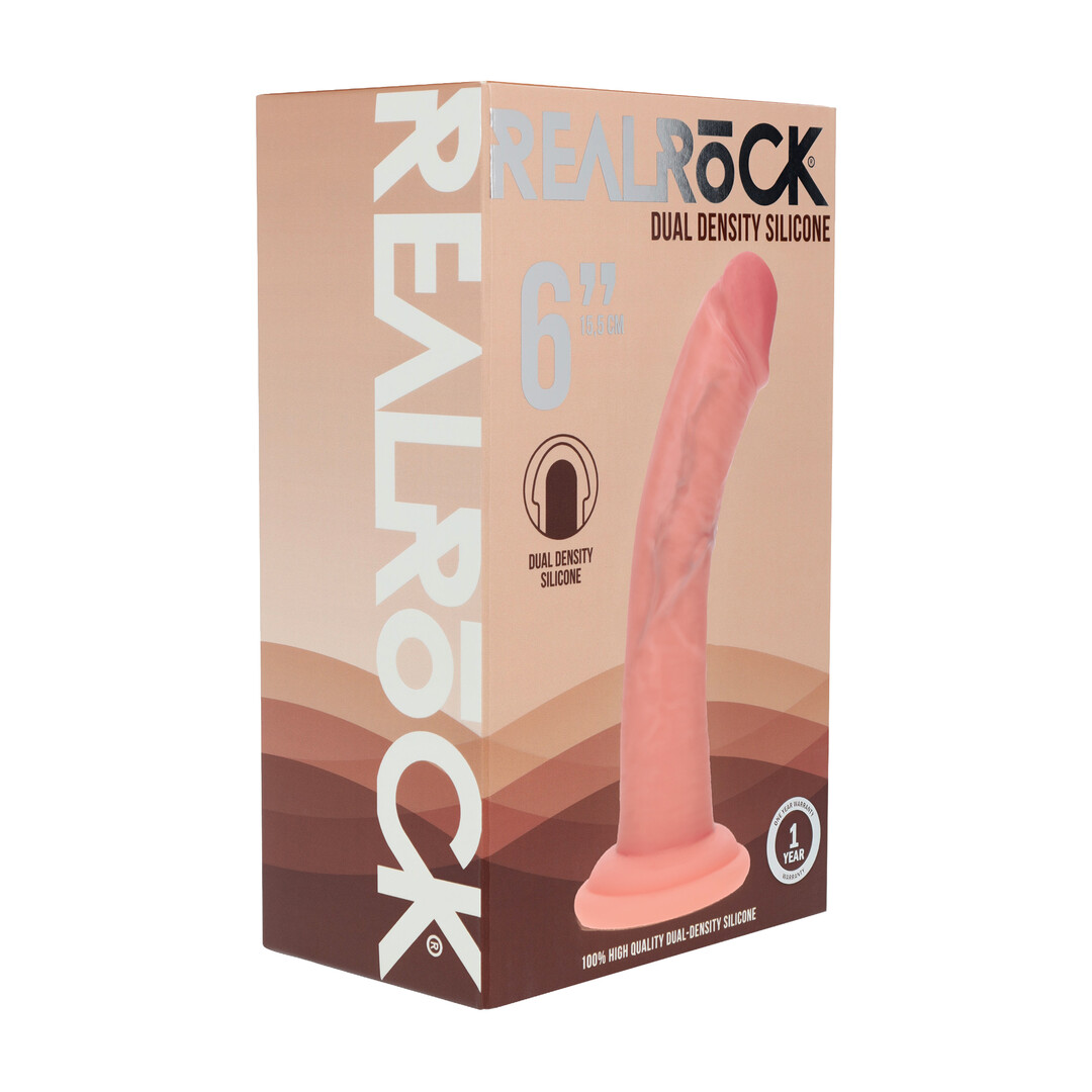 Dual Density Silicone Gebogen Realistische Dildo met Zuignap - 6 / 15,5 cm - Vlees - Afbeelding 2