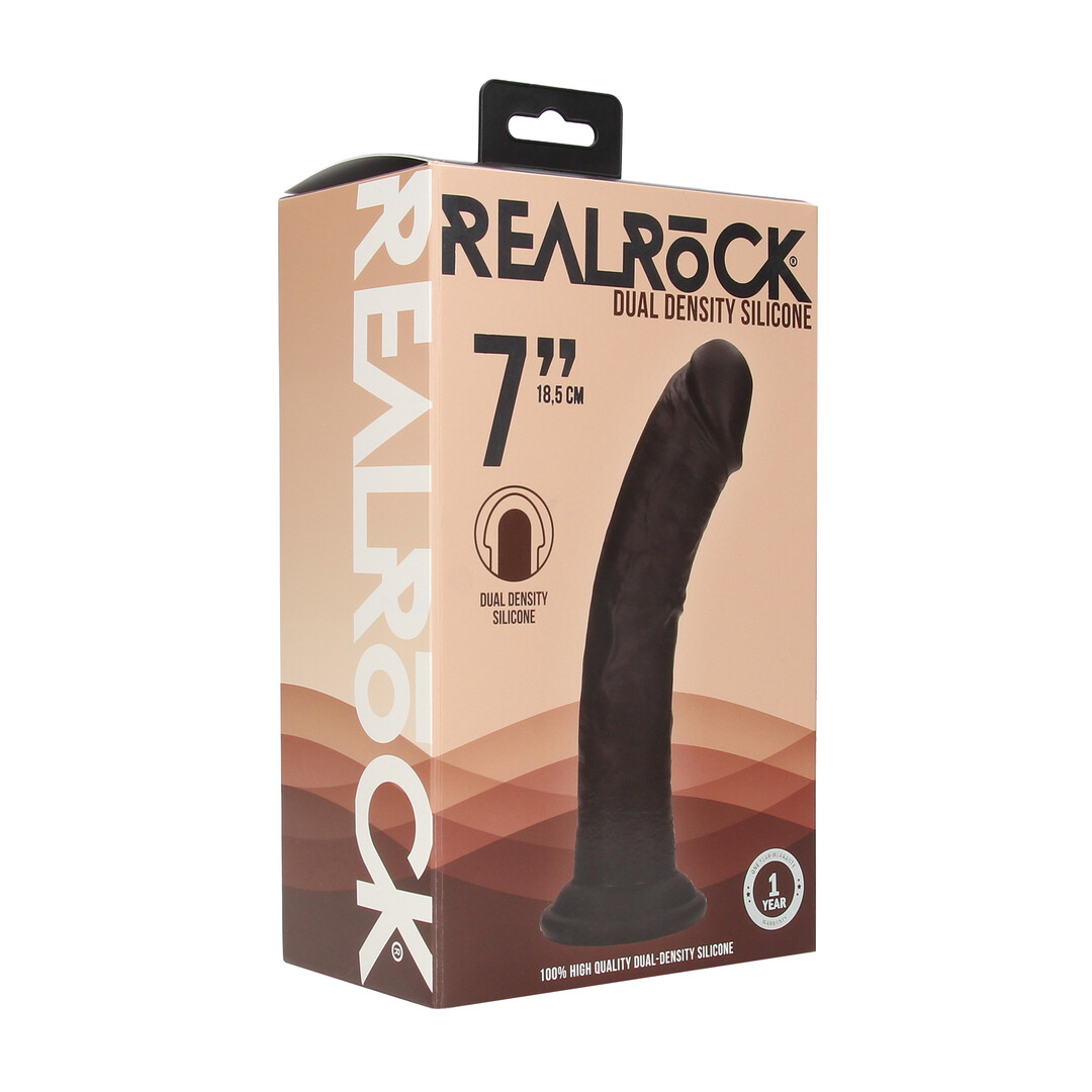 Dual Density Silicone Gebogen Realistische Dildo met Zuignap - 7 / 18,5 cm - Zwart - Afbeelding 2