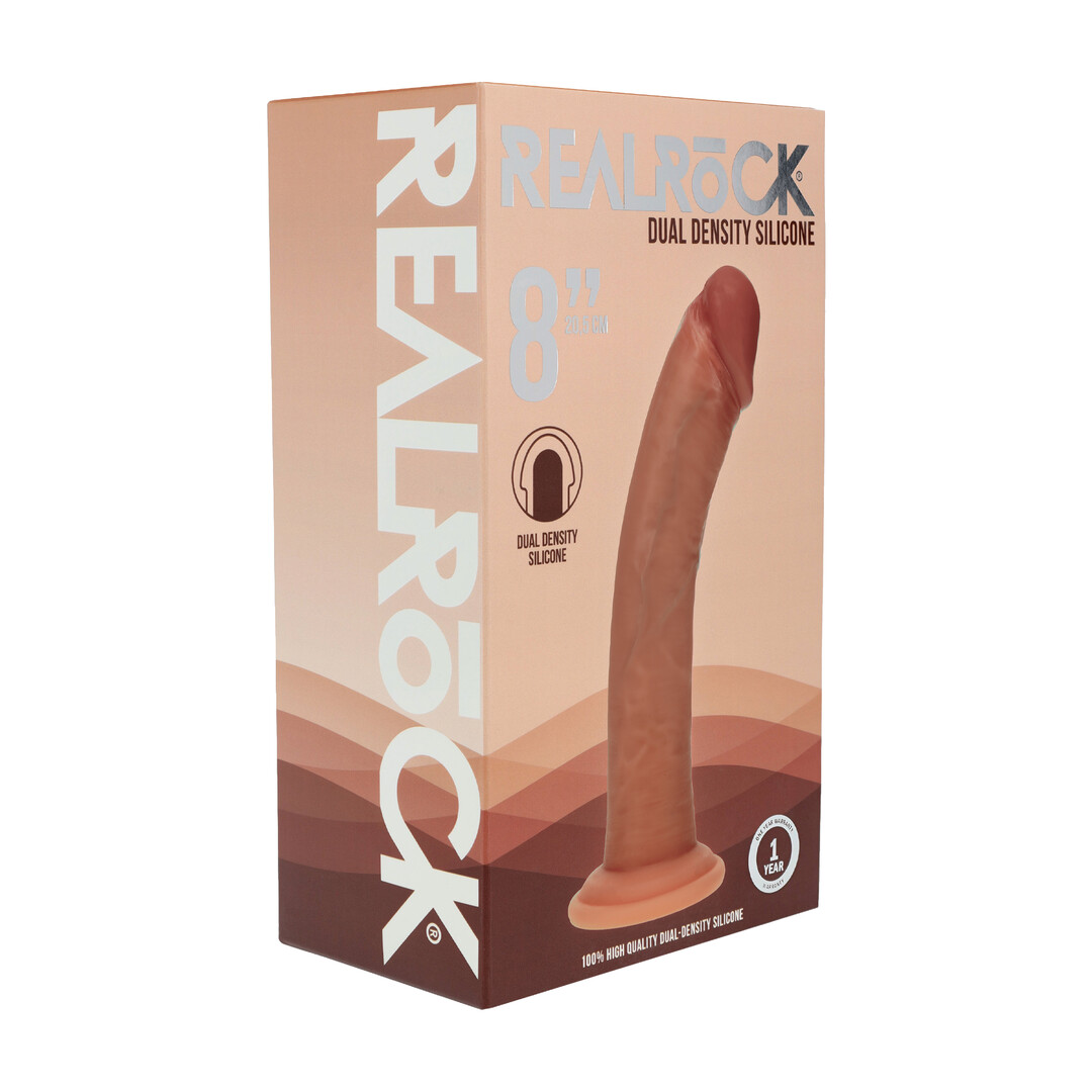 Dual Density Silicone Gebogen Realistische Dildo met Zuignap - 8 / 20,5 cm - Tan - Afbeelding 2