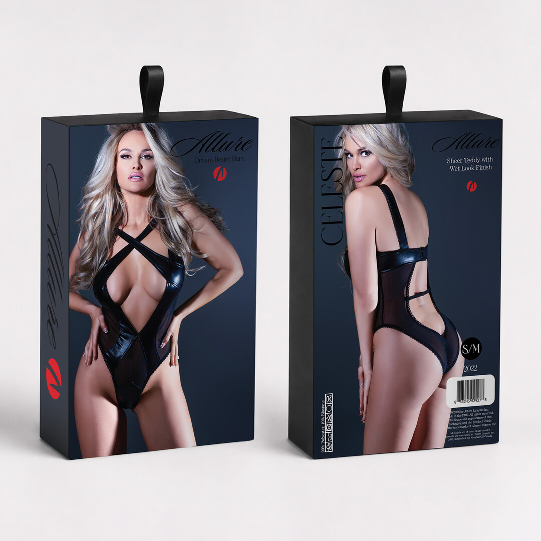 Celeste - Doorzichtig en Wetlook Teddy - L/XL - Zwart - Afbeelding 2