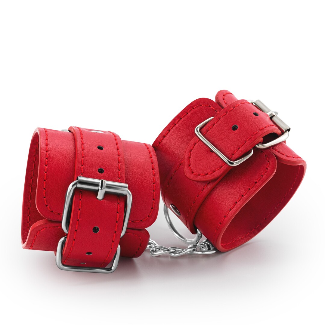 Bondage Love - Leren Handboeien - Rood - Afbeelding 3