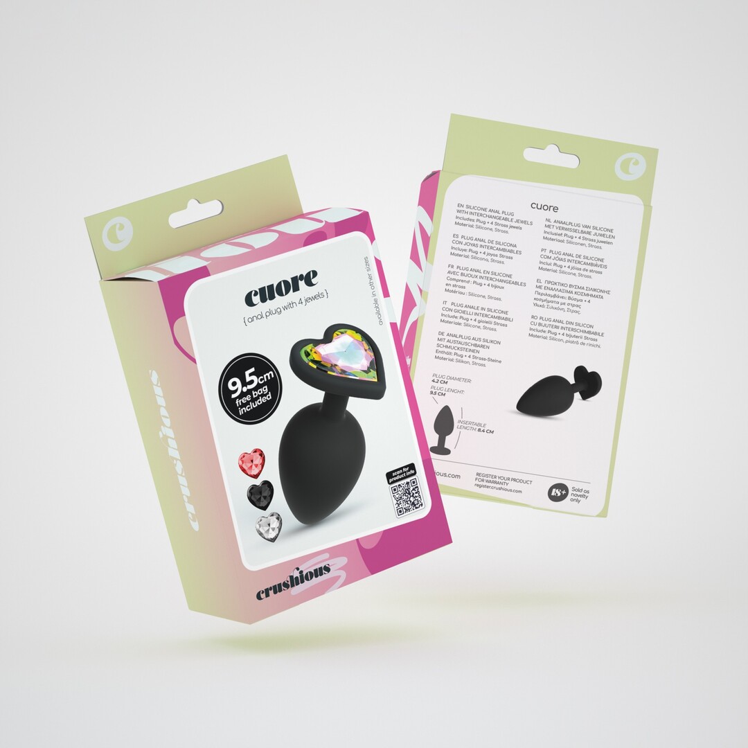 Cuore - Anale Plug met Vier Verwisselbare Edelstenen - Groot - Zwart - Afbeelding 2