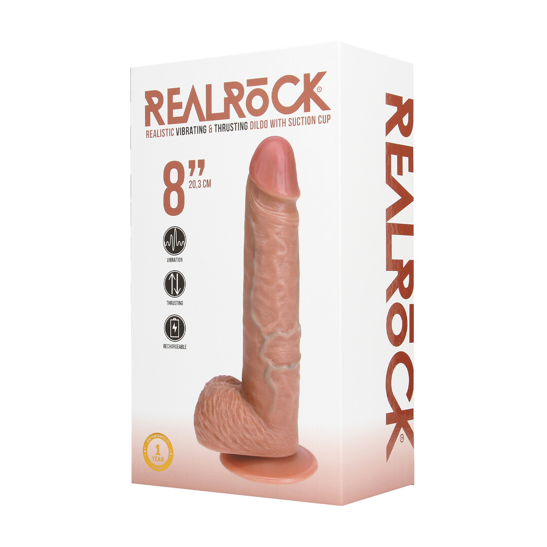 Vibrerende en Duwende Rechte Penis met Ballen - 8 / 20,5 cm - Tan - Afbeelding 2