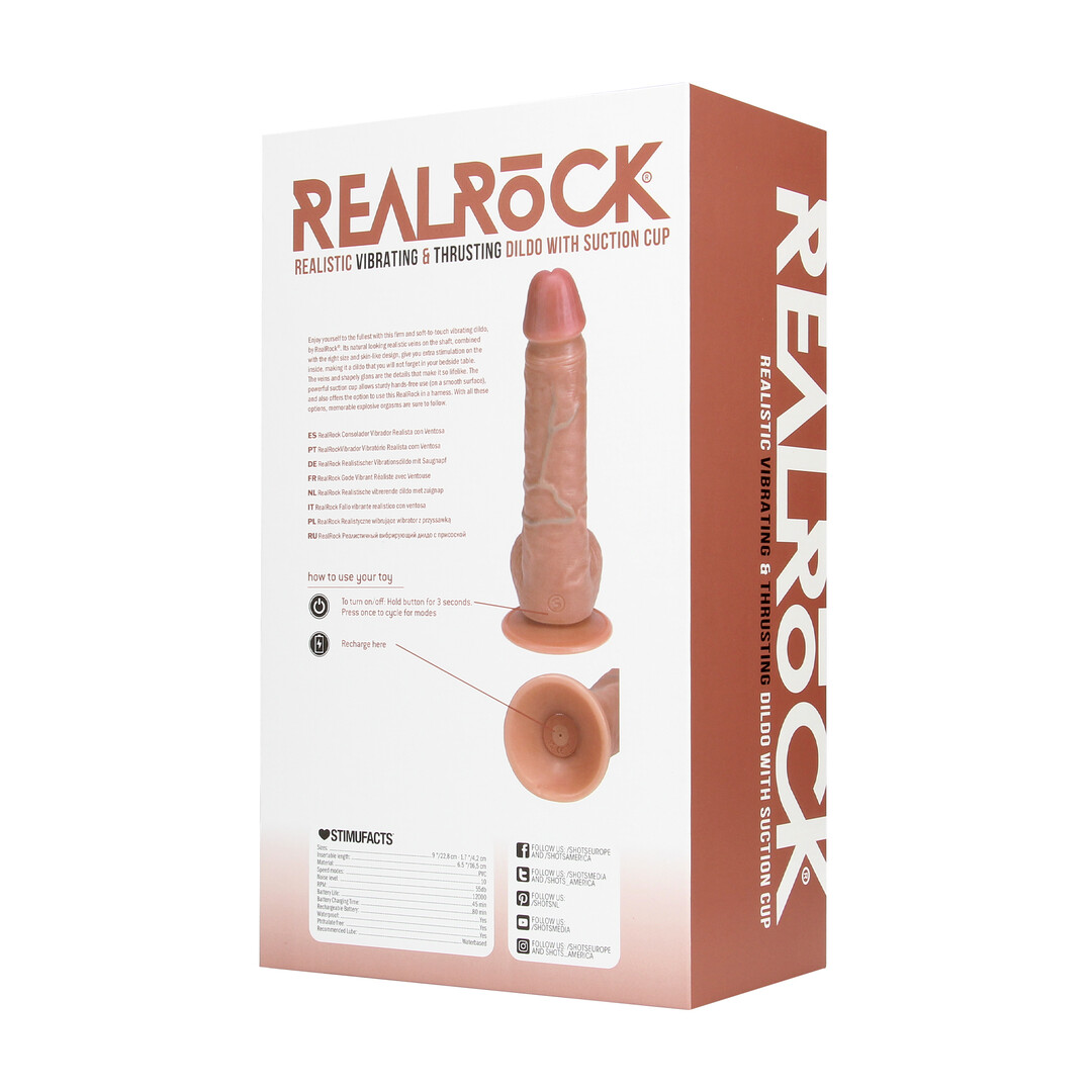 Vibrerende en Duwende Rechte Penis met Ballen - 8 / 20,5 cm - Tan - Afbeelding 3