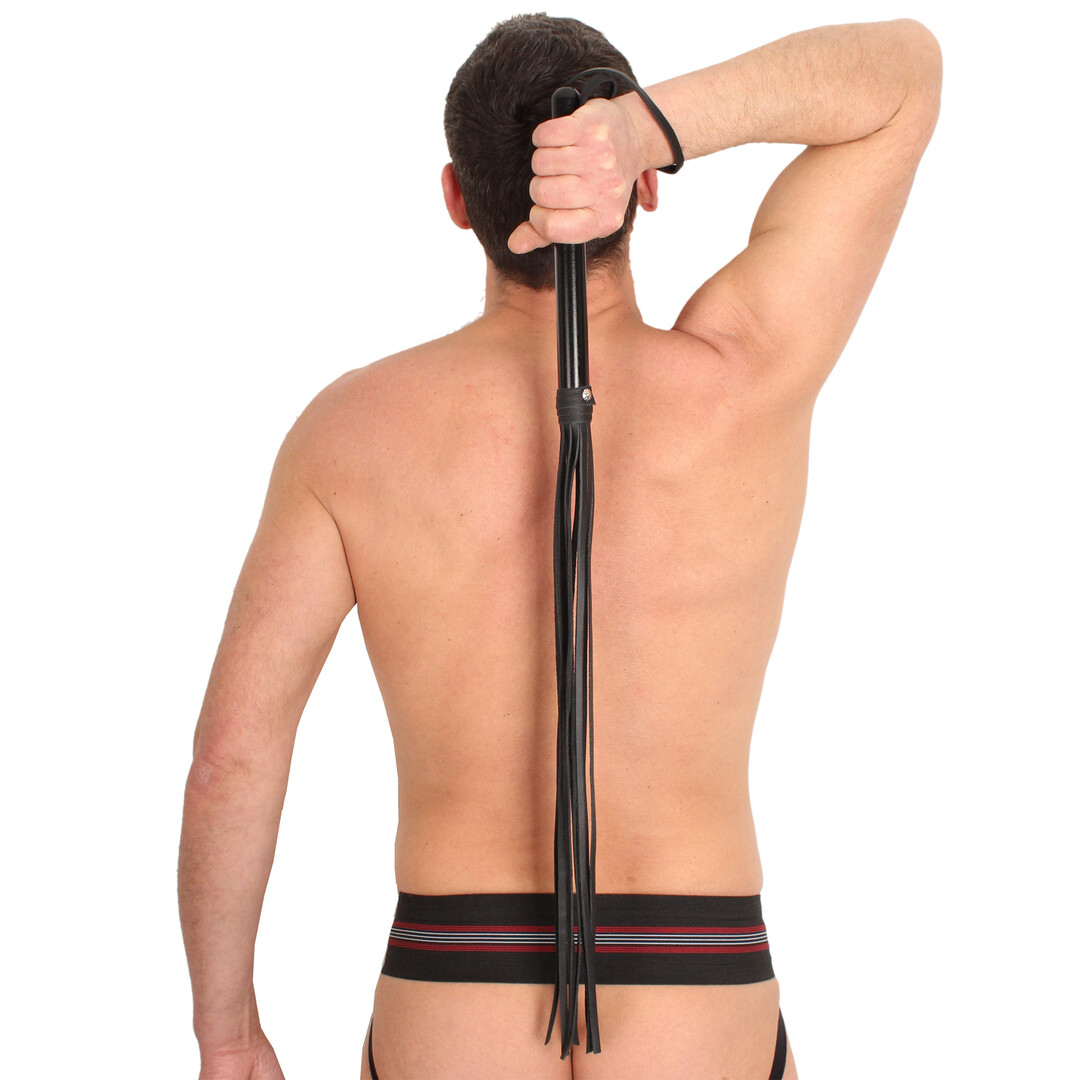 Houten Martinet met Leren Touwen - 75 cm - Zwart - Afbeelding 2